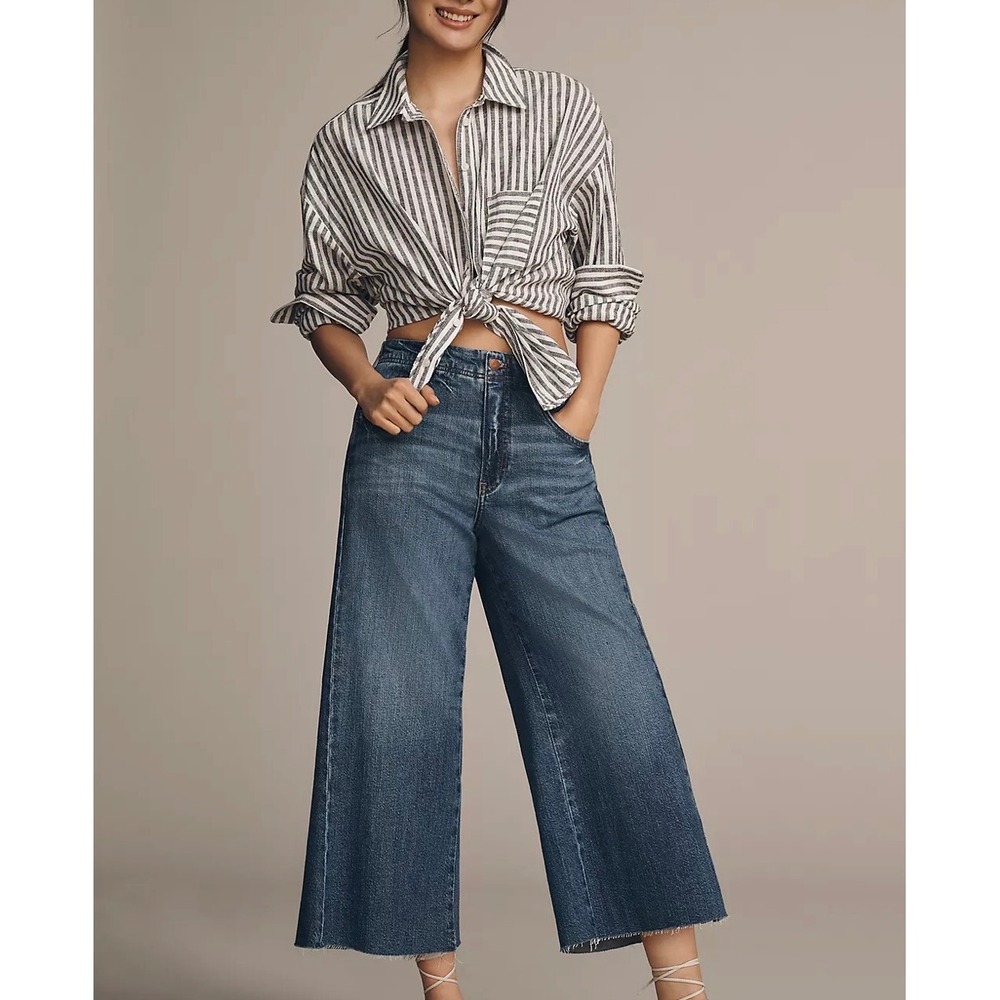 Anthropologie Pilcro The Adi Crop Mid-Rise Flare Jeans Women 30 Wide Leg Denim